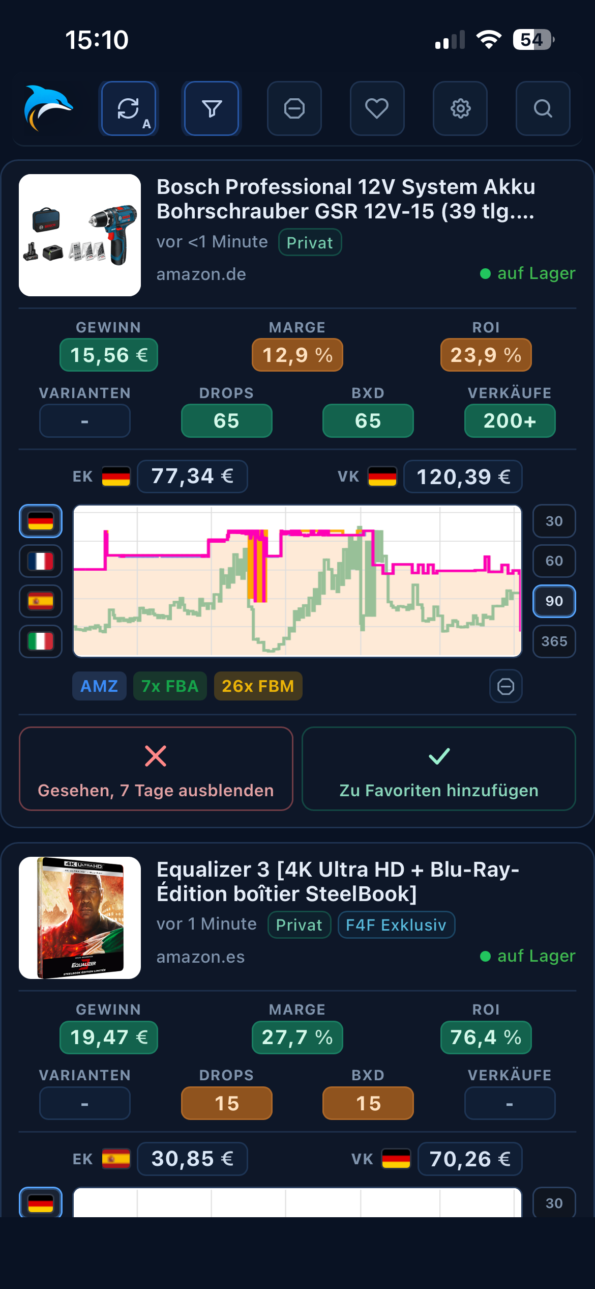 Flips4Flippers App auf dem iPhone mit Deal-Übersicht